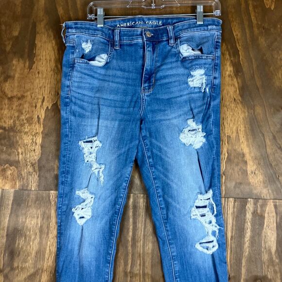 American Eagle Womens Jeans Blue Denim Distressed Jegging Next Level Stretch 12 - Picture 2 of 12